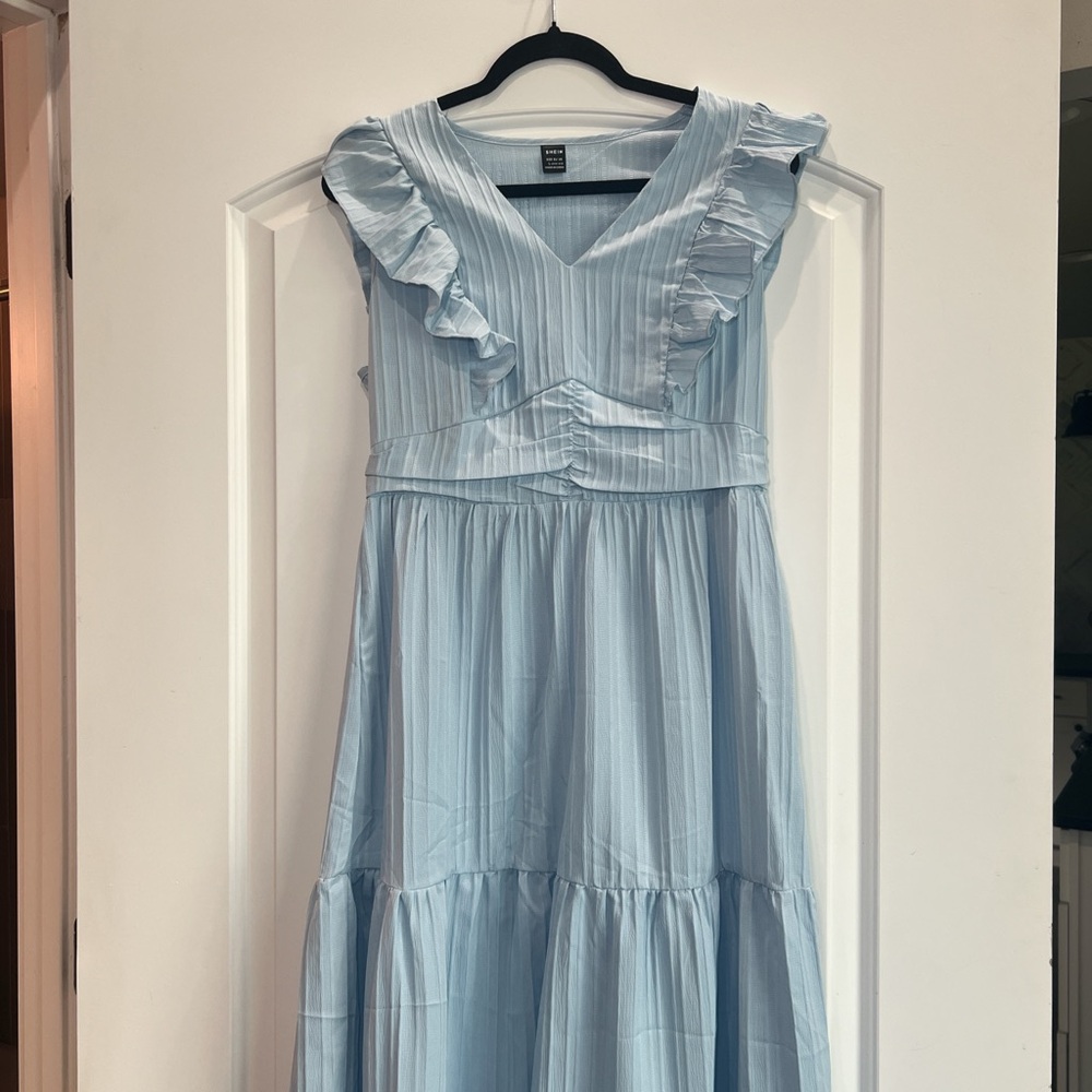 Light Blue Ruffled Sleeveless Dress